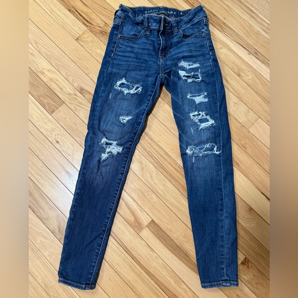 American Eagle Outfitters Denim - American Eagle Outfitters Dark Blue Distressed Skinny Jeans
